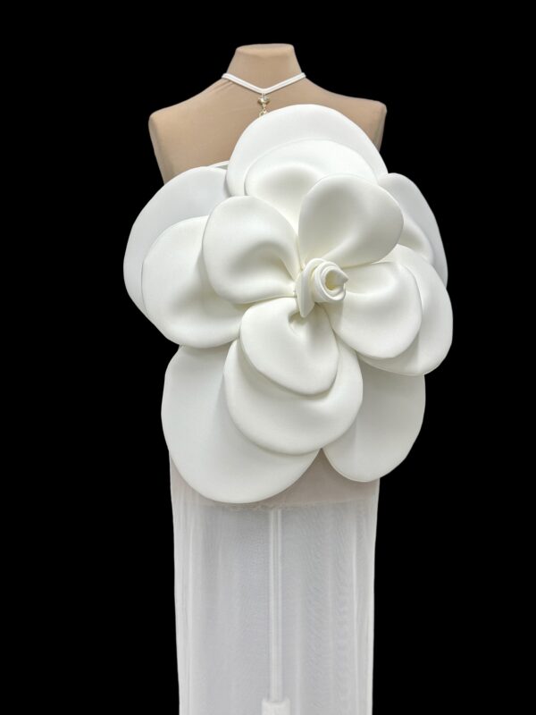 DRESS GABRIELLE SARTORIALE NAPOLI MADE IN ITALY CHANEL FIORE BIANCO CAMELIA ELEGANTE